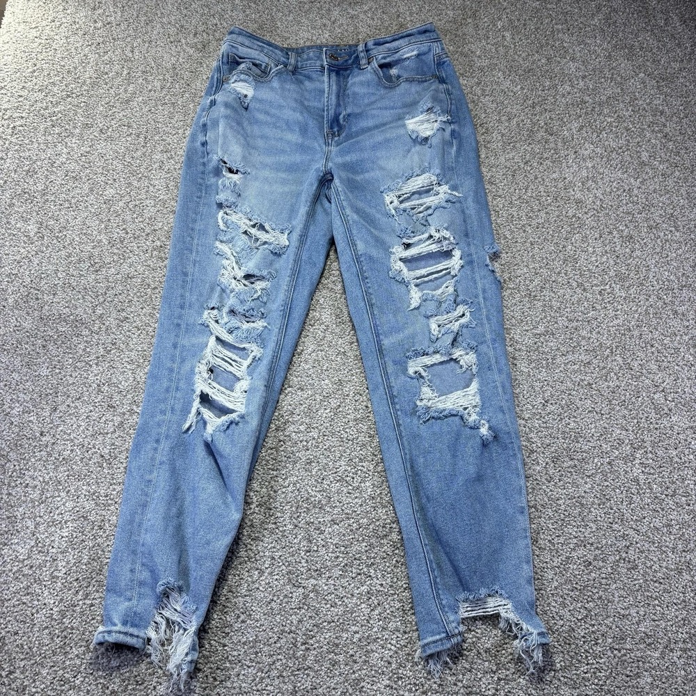 American Eagle Mom Jeans Womens 6 Blue Light Wash High Rise Distressed Denim